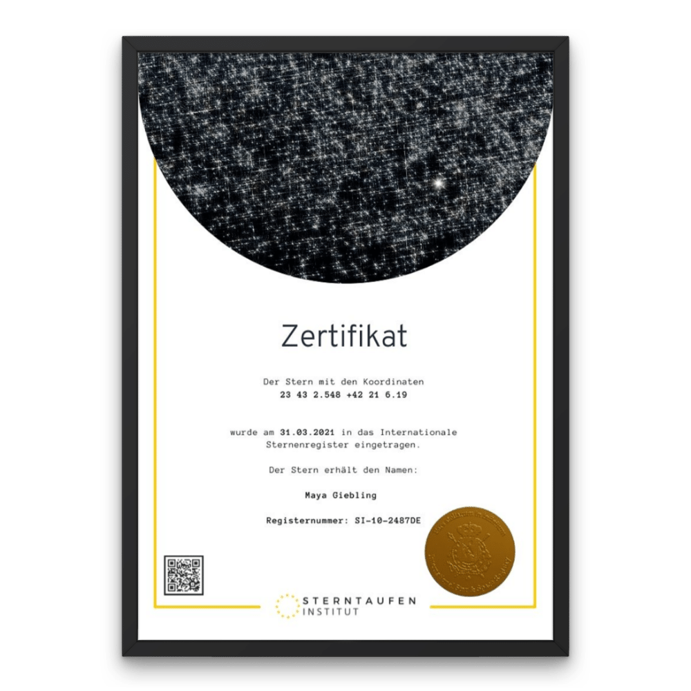Sterntaufe Zertifikat im Sparkling Design